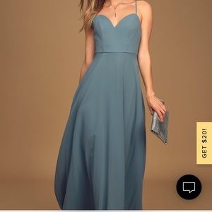 Slate blue maxi dress Lulus brand new with tags sz small weddings events gown